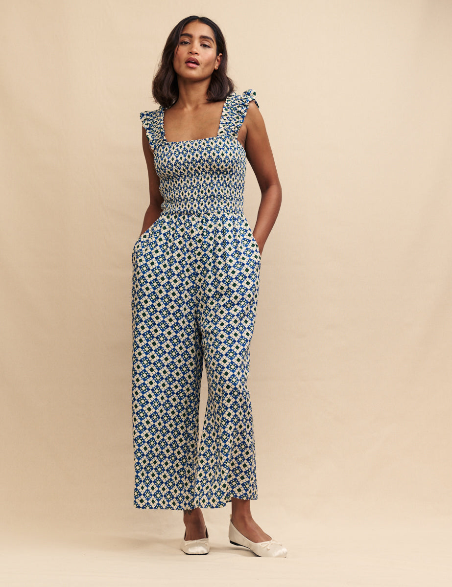 Blue Tile Print Maya Jumpsuit