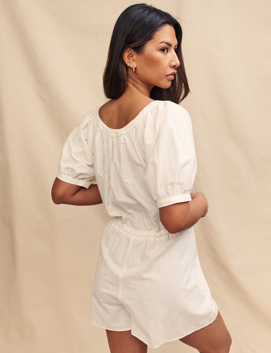 White Tie Waist Playsuit