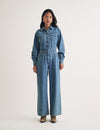 Light Wash Long Sleeve Denim Jumpsuit