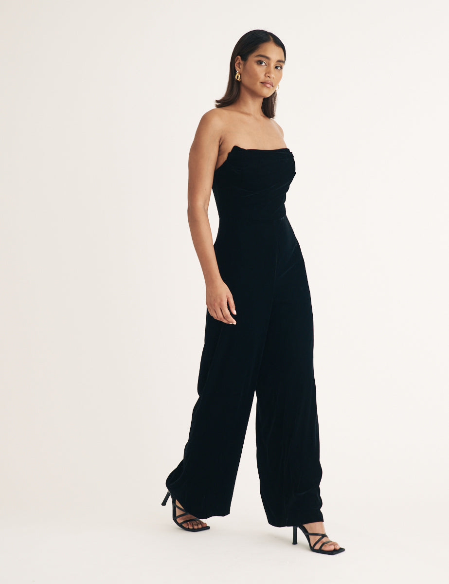 Black Velvet Strapless Jumpsuit