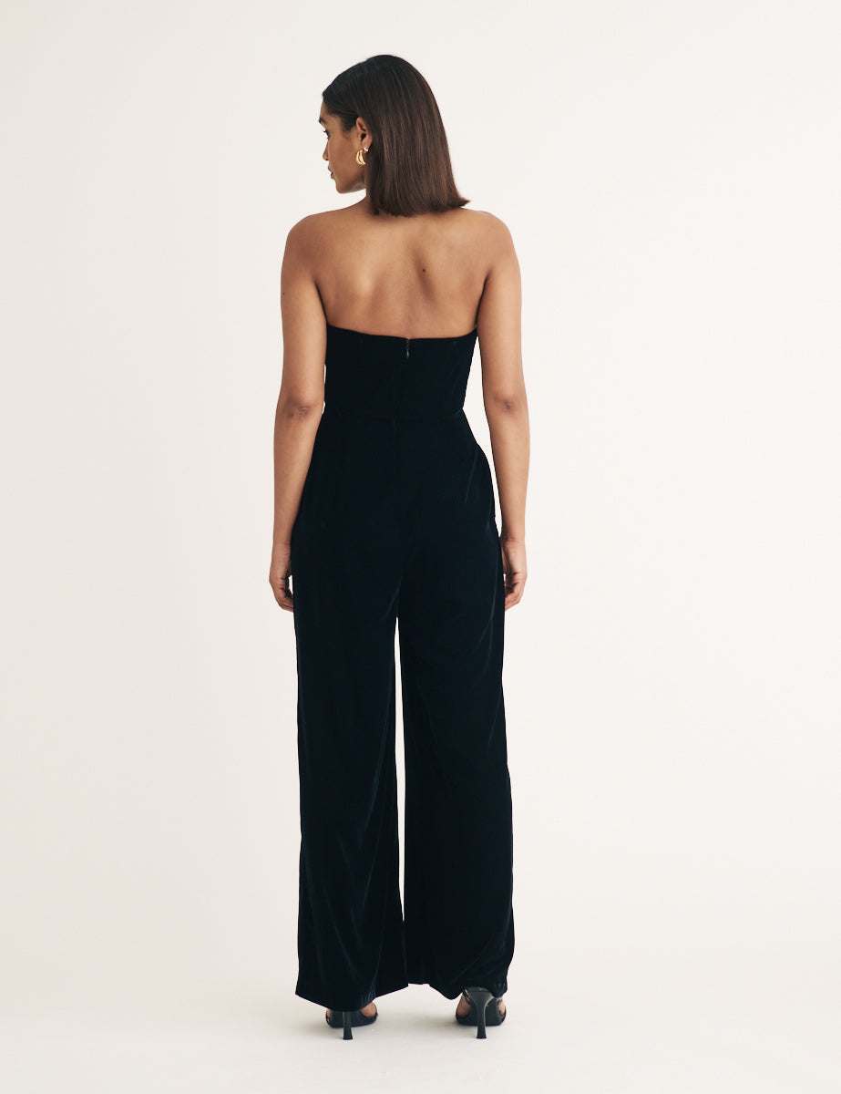 Black Velvet Strapless Jumpsuit