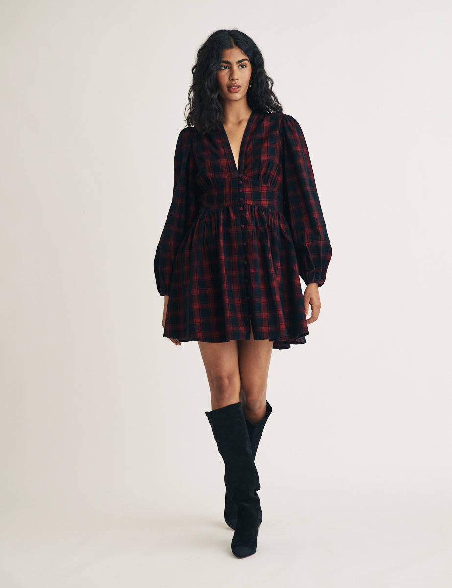 Petite Red Check Starlight Mini Dress