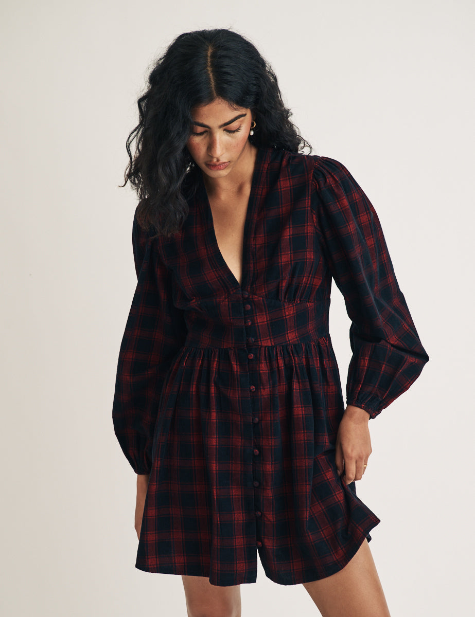 Petite Red Check Starlight Mini Dress