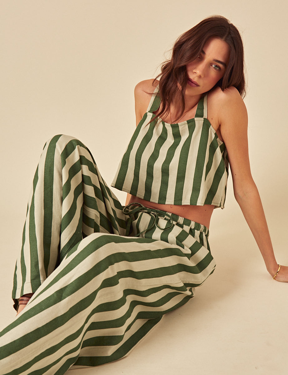 Secondary image ofGreen Linen-blend Striped Trousers