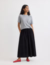 Black Cord Tie Waist Midi Skirt