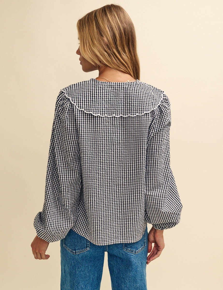 Black Gingham Long Sleeve Birdie Blouse