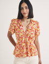 Orange Floral Ruffle Blouse