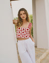 Red and White Crochet Patchwork Marcella Top