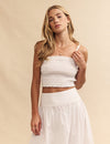 White Shirred Strappy Crop Top