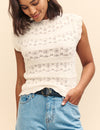 White Slash Neck Mock-Crochet Top