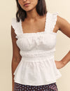 White Ruffle Trim Pleated Top