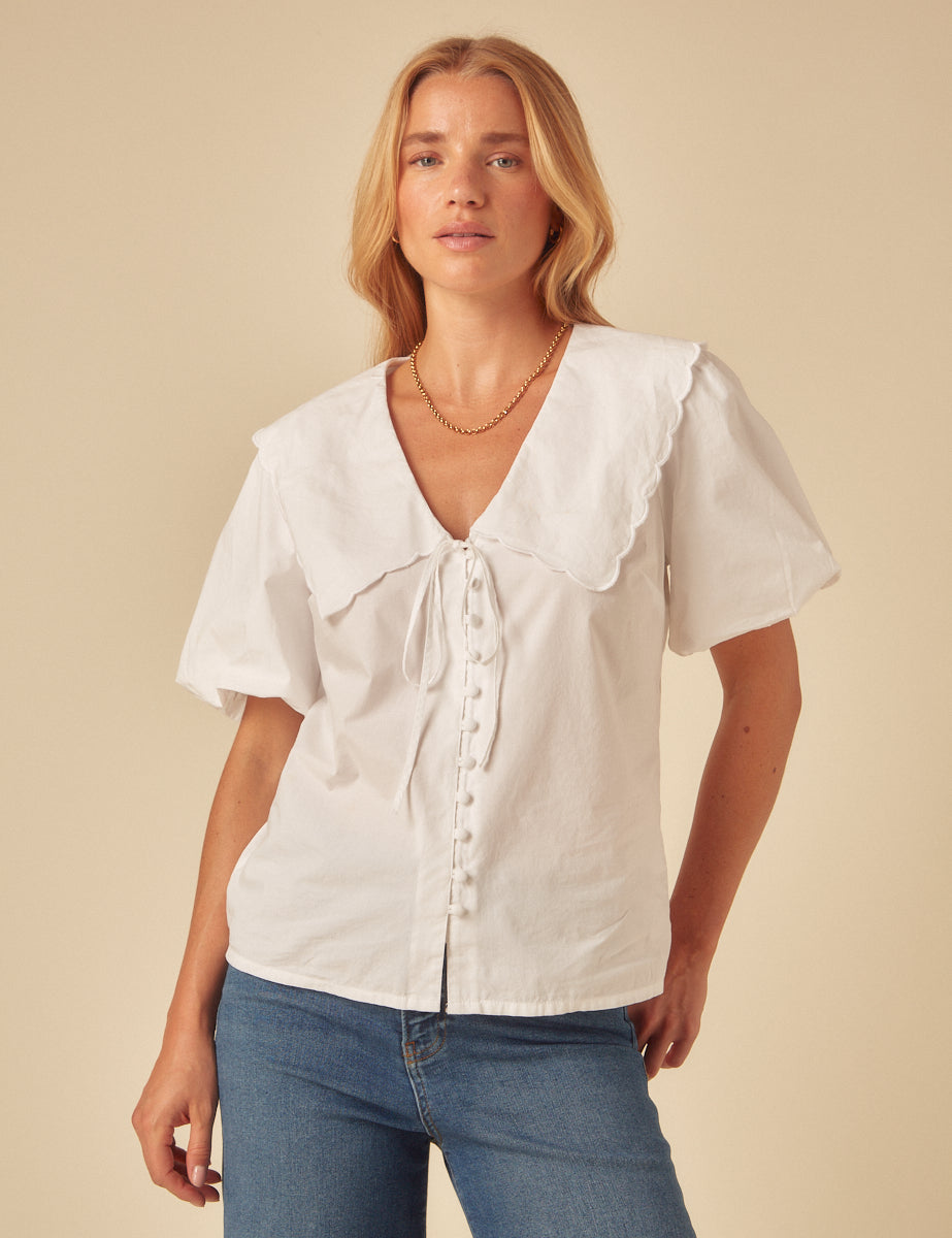 White Puff Sleeve Birdie Blouse