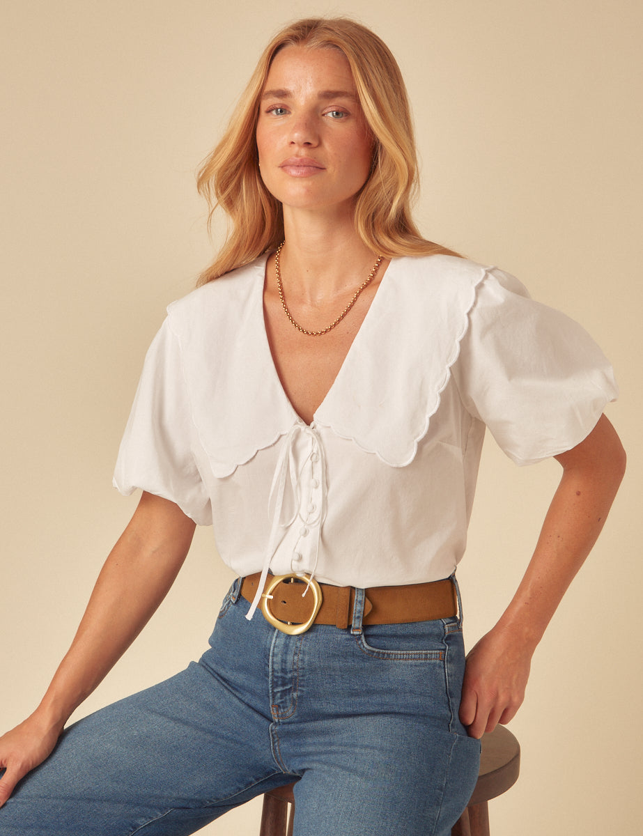 White Puff Sleeve Birdie Blouse