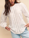 White Embroidered Collarless Blouse