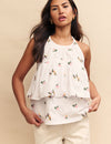 White Flower Embroidered Tiered Halter Cami