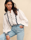 White Floral Embroidered Blouse