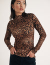 Leopard Print Funnel Neck Long Sleeve Top