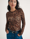 Leopard Print Crew Neck Long Sleeve Top