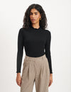 Black Ribbed Funnel Neck Top