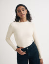 Cream Ribbed Funnel Neck Long Sleeve Top