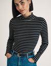 Black Stripe Funnel Neck Long Sleeve Lizzie Top