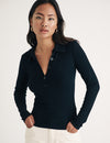 Black Long Sleeve Polo Top