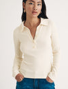 Cream Long Sleeve Polo Top