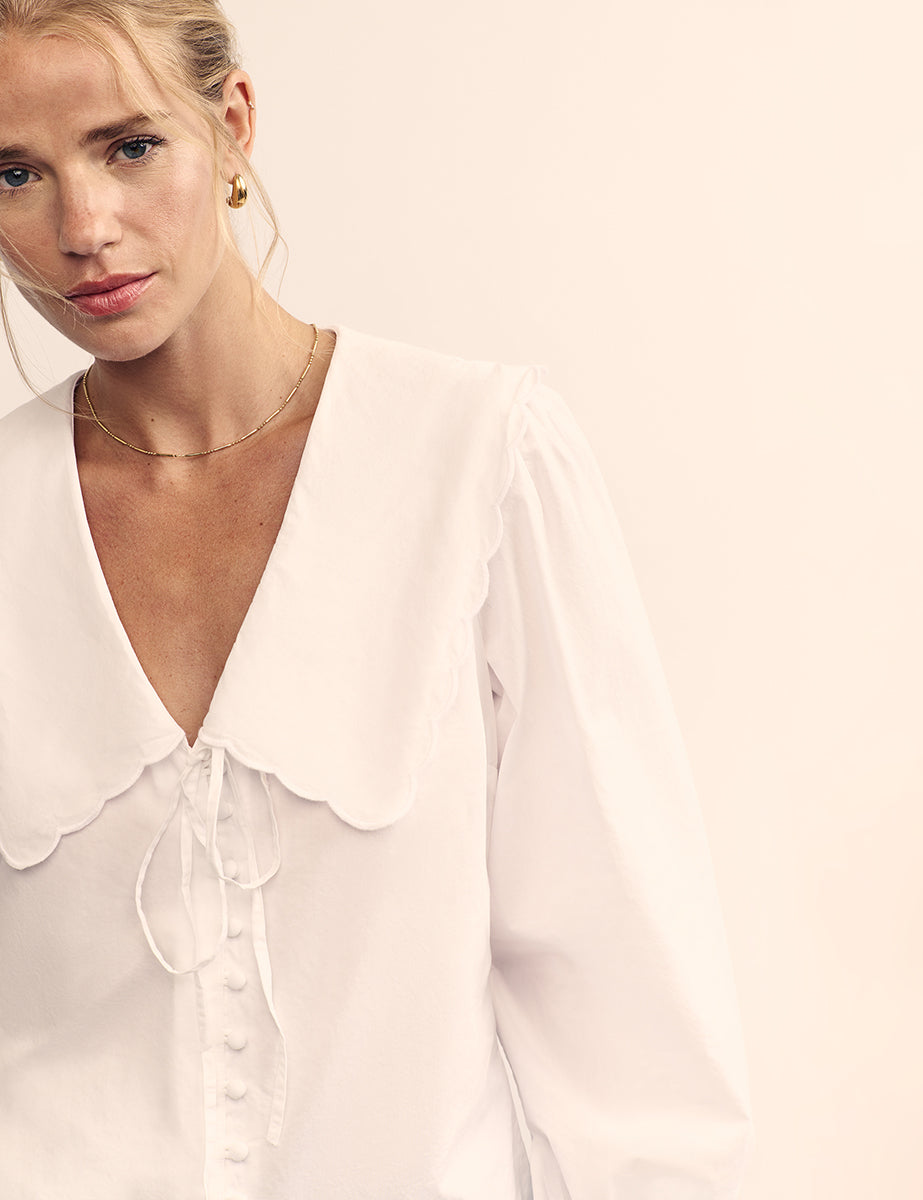 White Long Sleeve Birdie Blouse