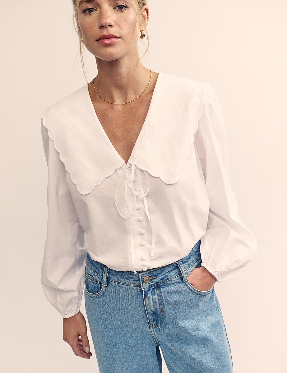 White Long Sleeve Birdie Blouse