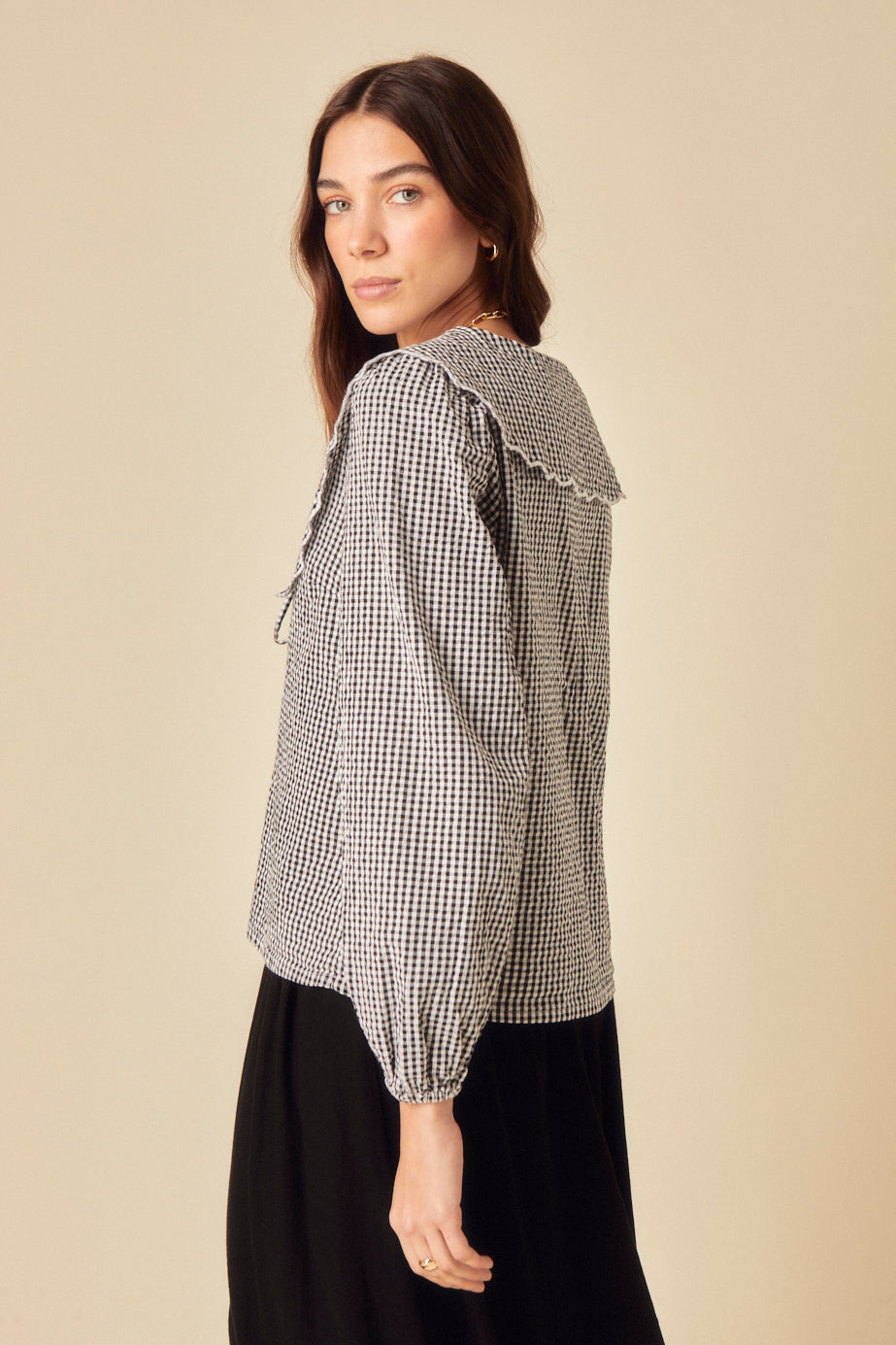 Black Gingham Long Sleeve Birdie Blouse