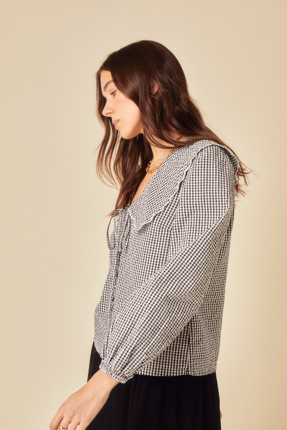 Black Gingham Long Sleeve Birdie Blouse