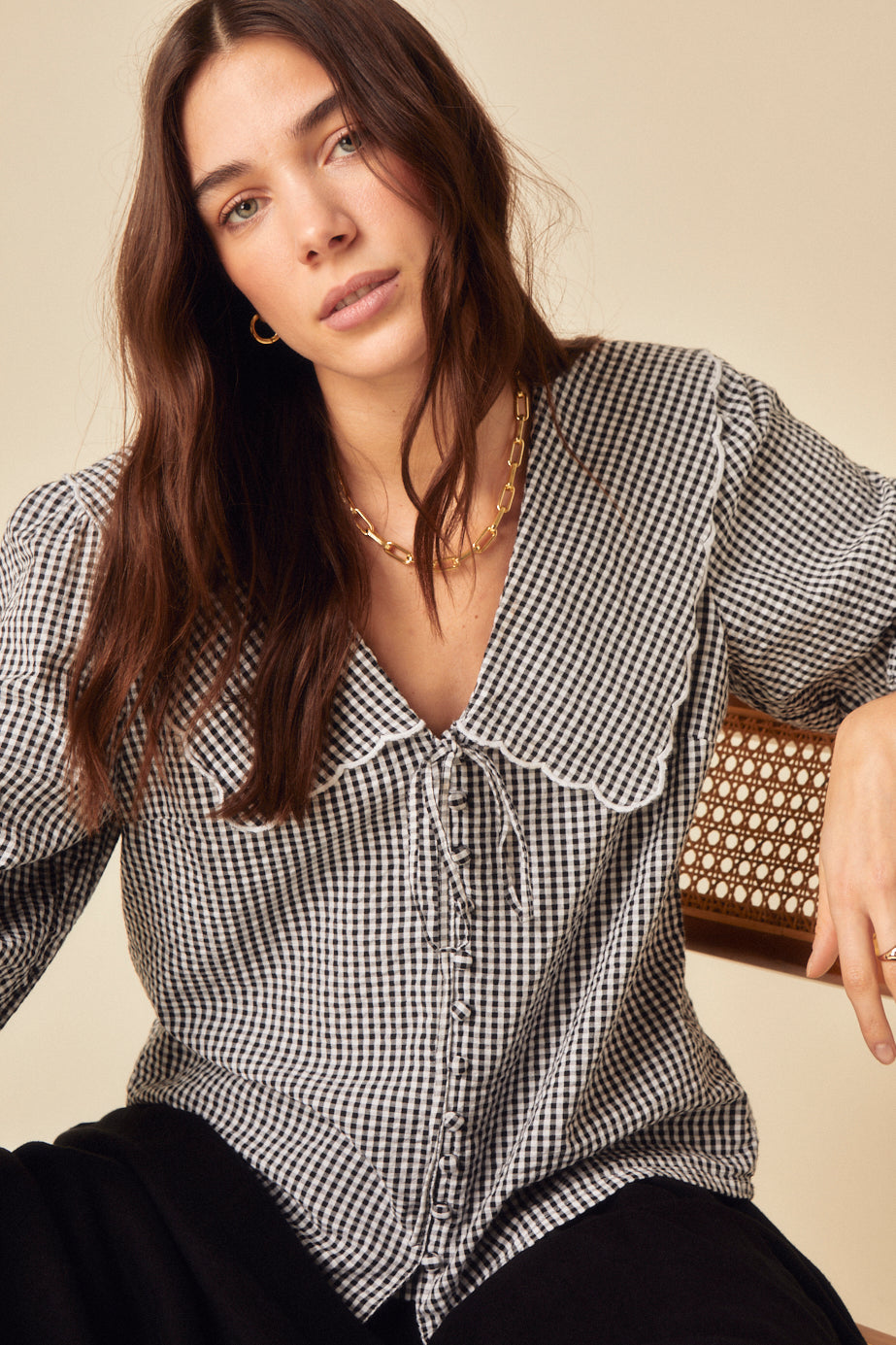 Black Gingham Long Sleeve Birdie Blouse