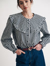 Black Gingham Peter Pan Collar Blouse