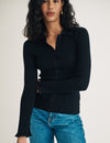 Black Ribbed Wool Blend Cardigan