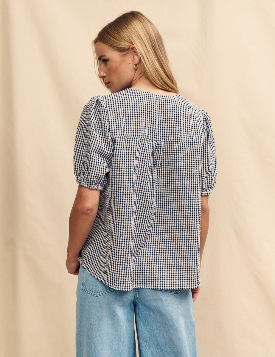 Black Gingham Tie Front Bernadetta Blouse