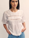 White Lace Detail Smock Short Sleeve Blouse