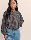 Black Check Long Sleeve Blouse