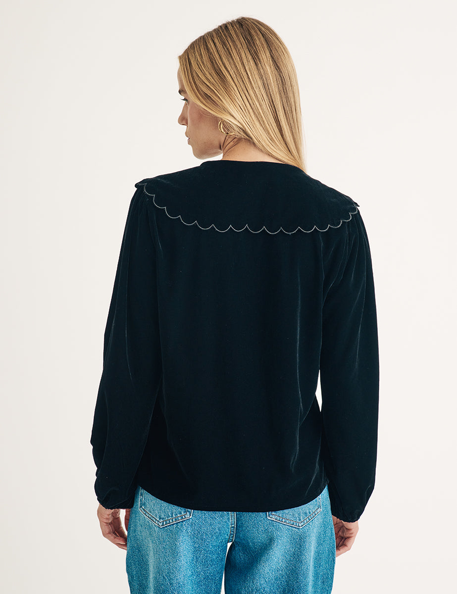 Black Velvet Long Sleeve Birdie Blouse