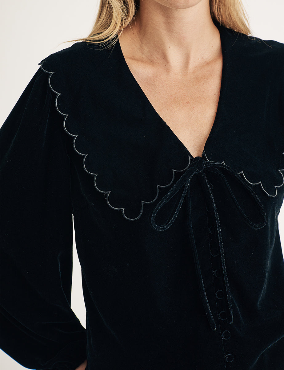 Black Velvet Long Sleeve Birdie Blouse