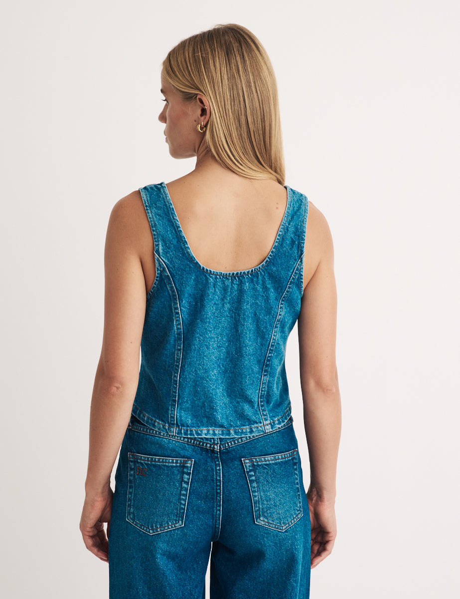 Mid Wash Denim Waistcoat