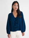 Dark Denim Tie Front Bernadetta Blouse