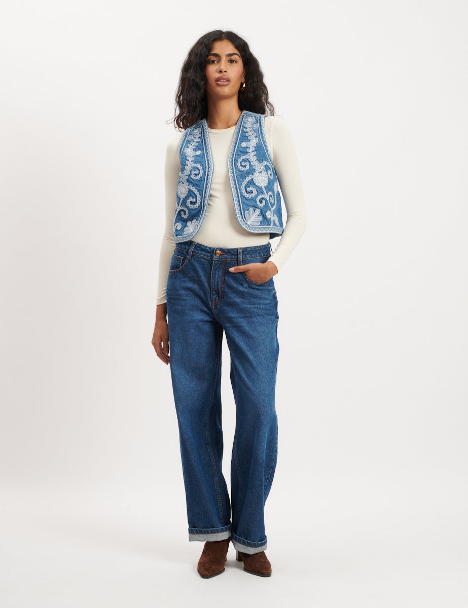 Denim Embroidered Waistcoat