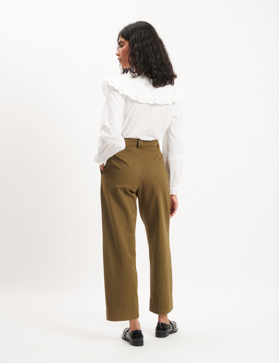 Olive Green Pleated Cropped Ava Trousers