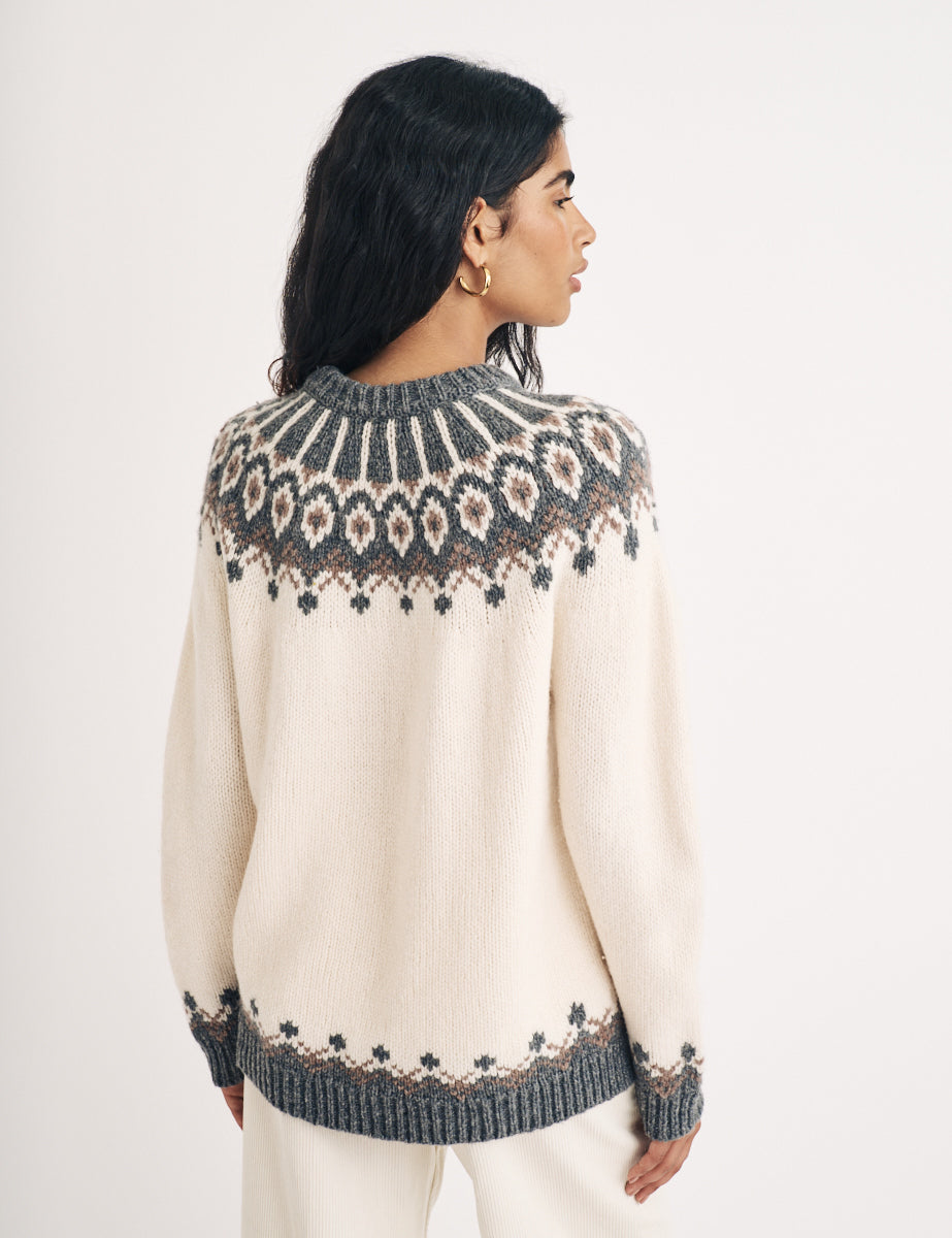 Cream Fair Isle Chunky Knitted Wool Jumper