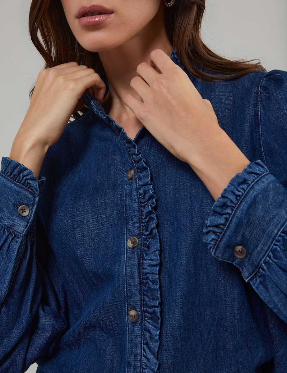 Denim Frill Detail Blouse