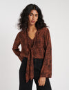 Brown Snake Print Scarf Blouse