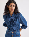 Denim Tie Neck Blouse