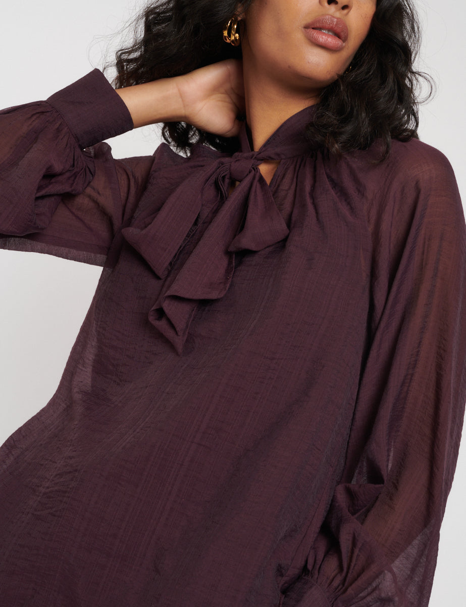 Purple Tie Neck Blouse