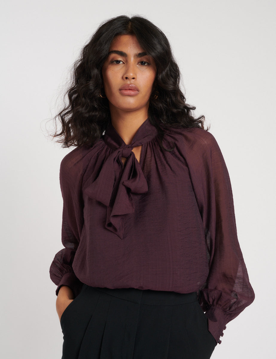 Purple Tie Neck Blouse