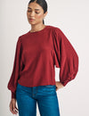 Red Satin Balloon Sleeve Blouse